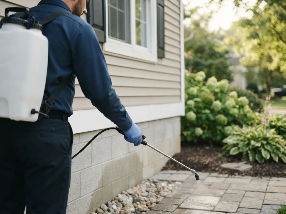 Pest control technician inspecting a home in Riverside, IL